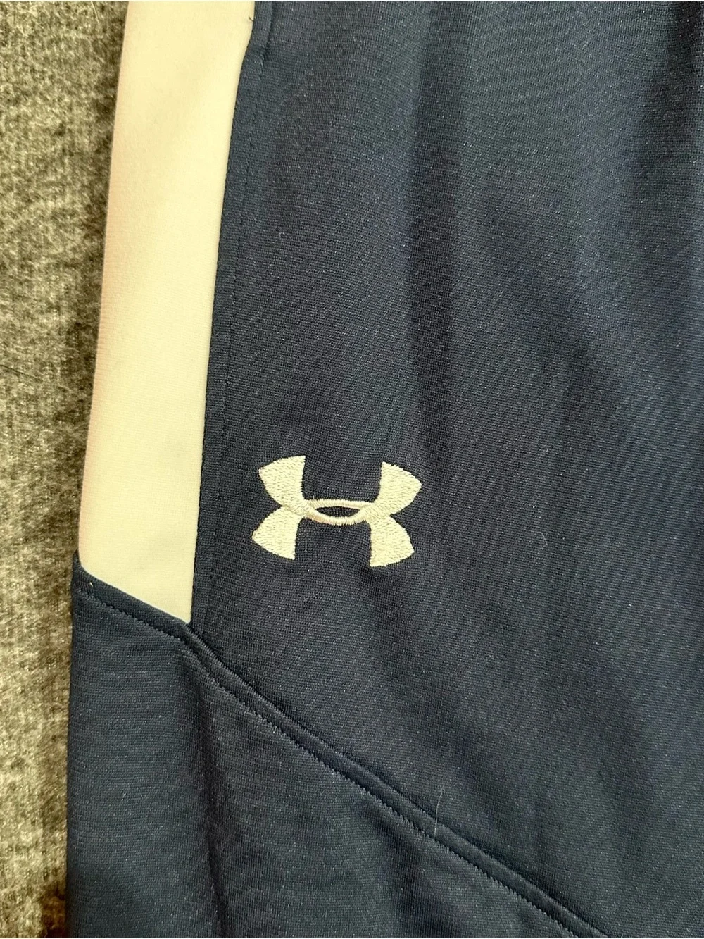 Under Armour Men's XL Navy White Loose Track Pants Ankle Zip Athletic Warm Up